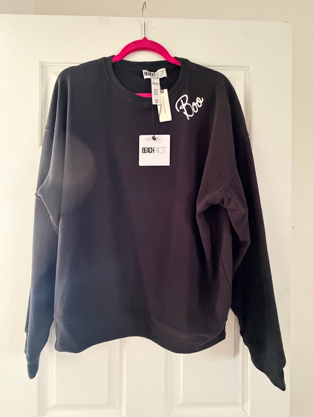 NWT Beach Riot $118 SOLID BLACK SOFT Fleece Sweatshirt BOO! Women's M Halloween